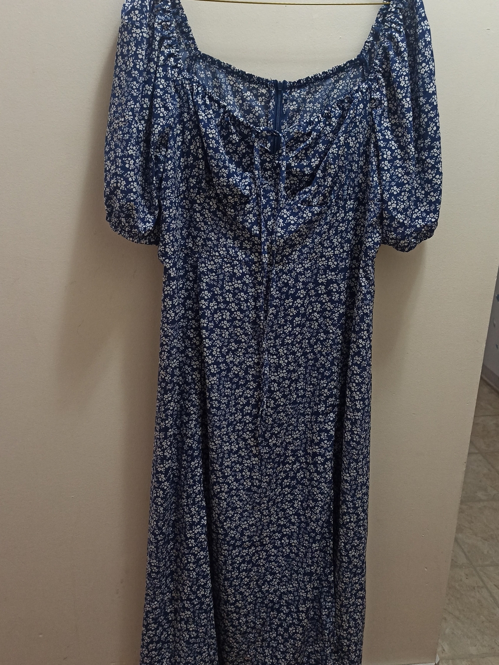 Blue Floral Puff-Sleeve Maxi Dress